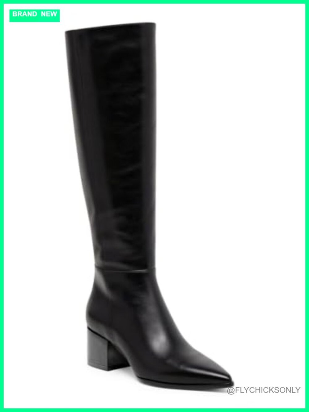 Wide Calf Knee High Boots Chunky Heel Side Zipper Faux Leather